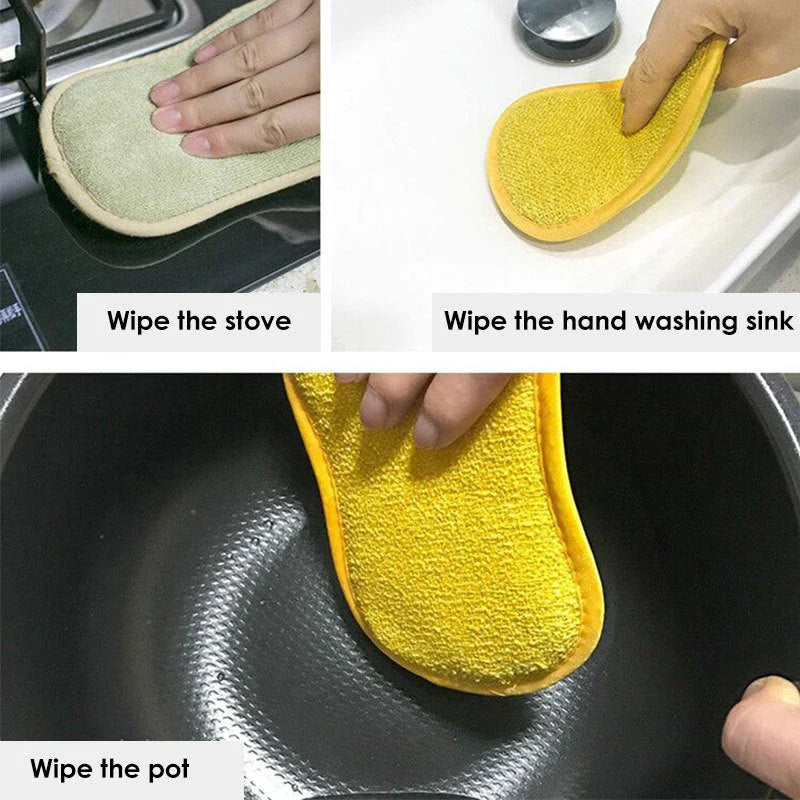 Double-sided microfiber cleaning sponge with high-density inner core for tough kitchen messes