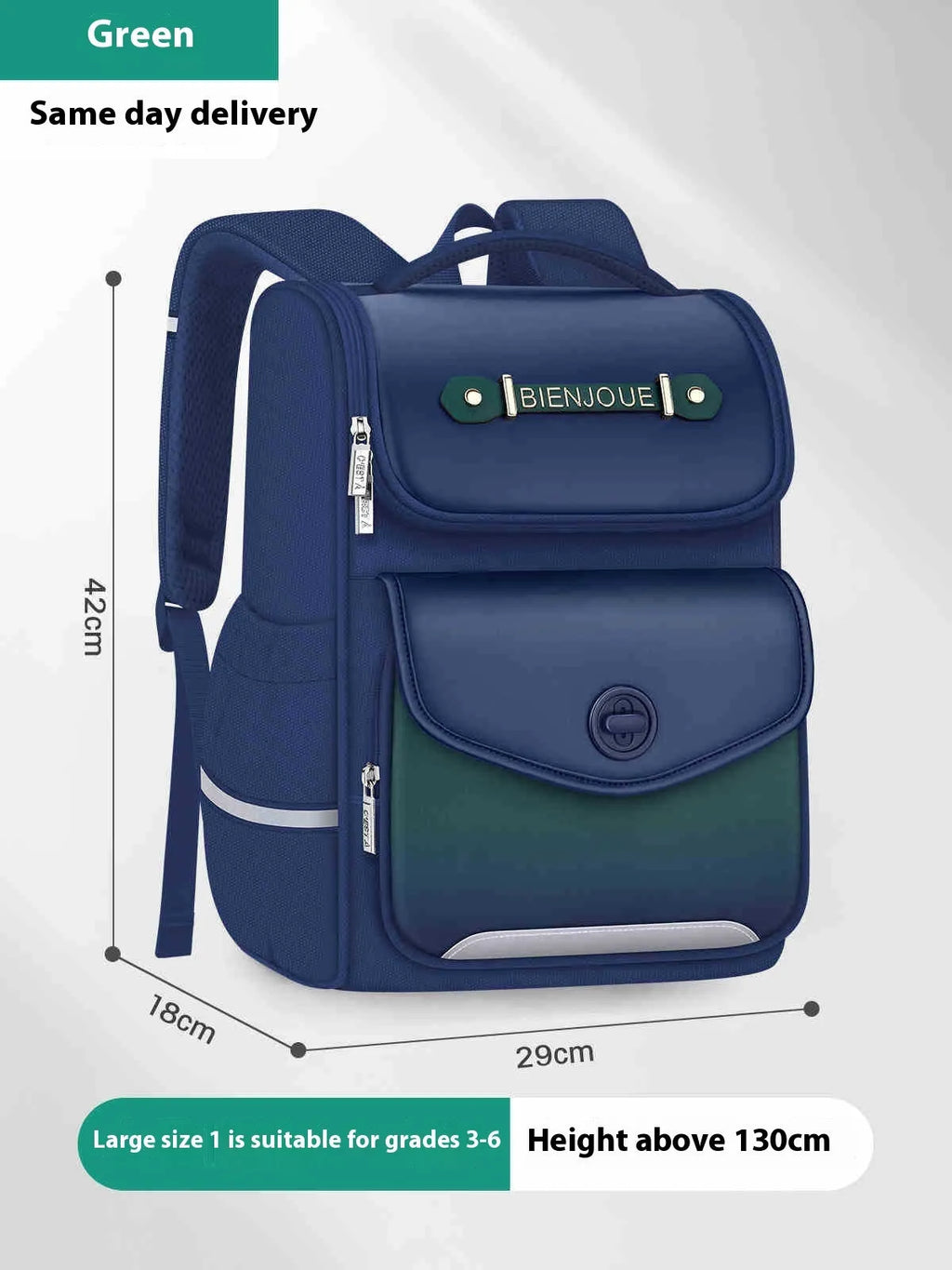 Girls' waterproof Oxford cloth schoolbag in pink, purple or green with burden alleviation design