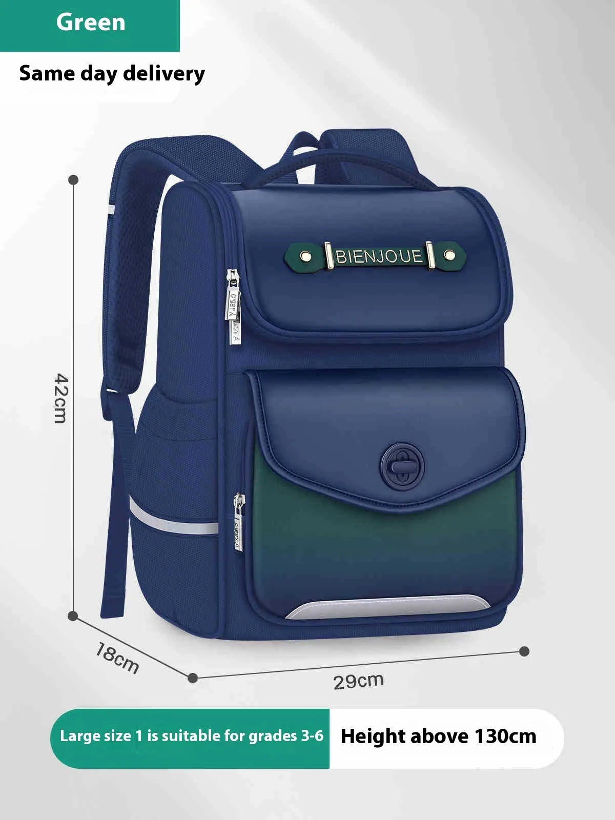 Girls' waterproof Oxford cloth schoolbag in pink, purple or green with burden alleviation design