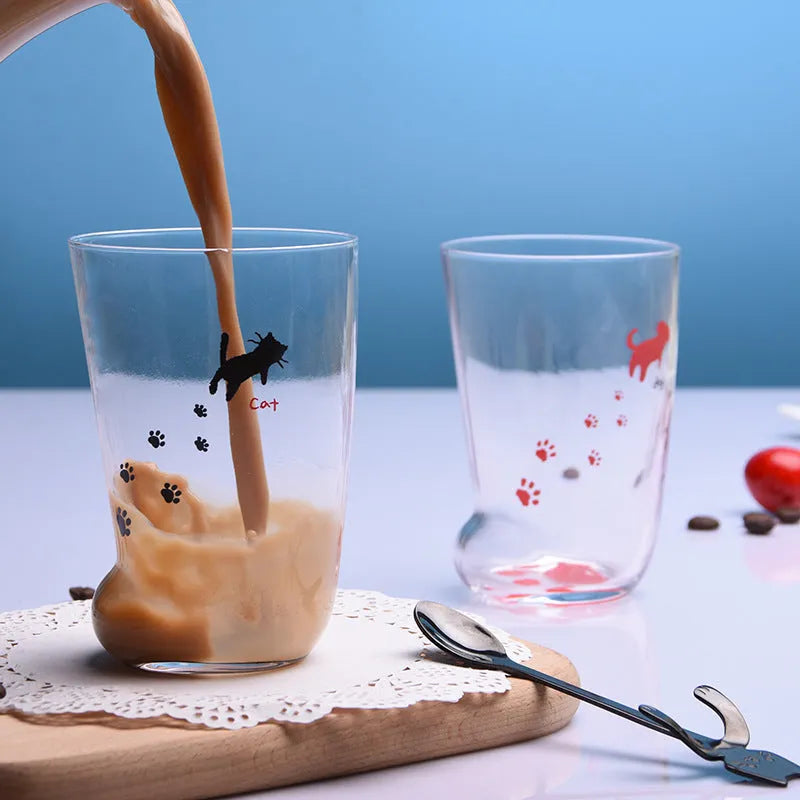 Creative cat paw glass mug with frosted finish and 300ml capacity