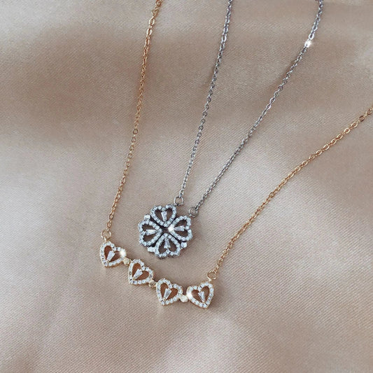 Elegant clover-shaped necklace with detachable heart design for women