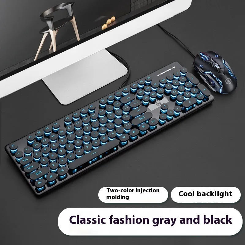 Punk-style mechanical keyboard with luminous backlight in mint green, pink, or textured black colour options