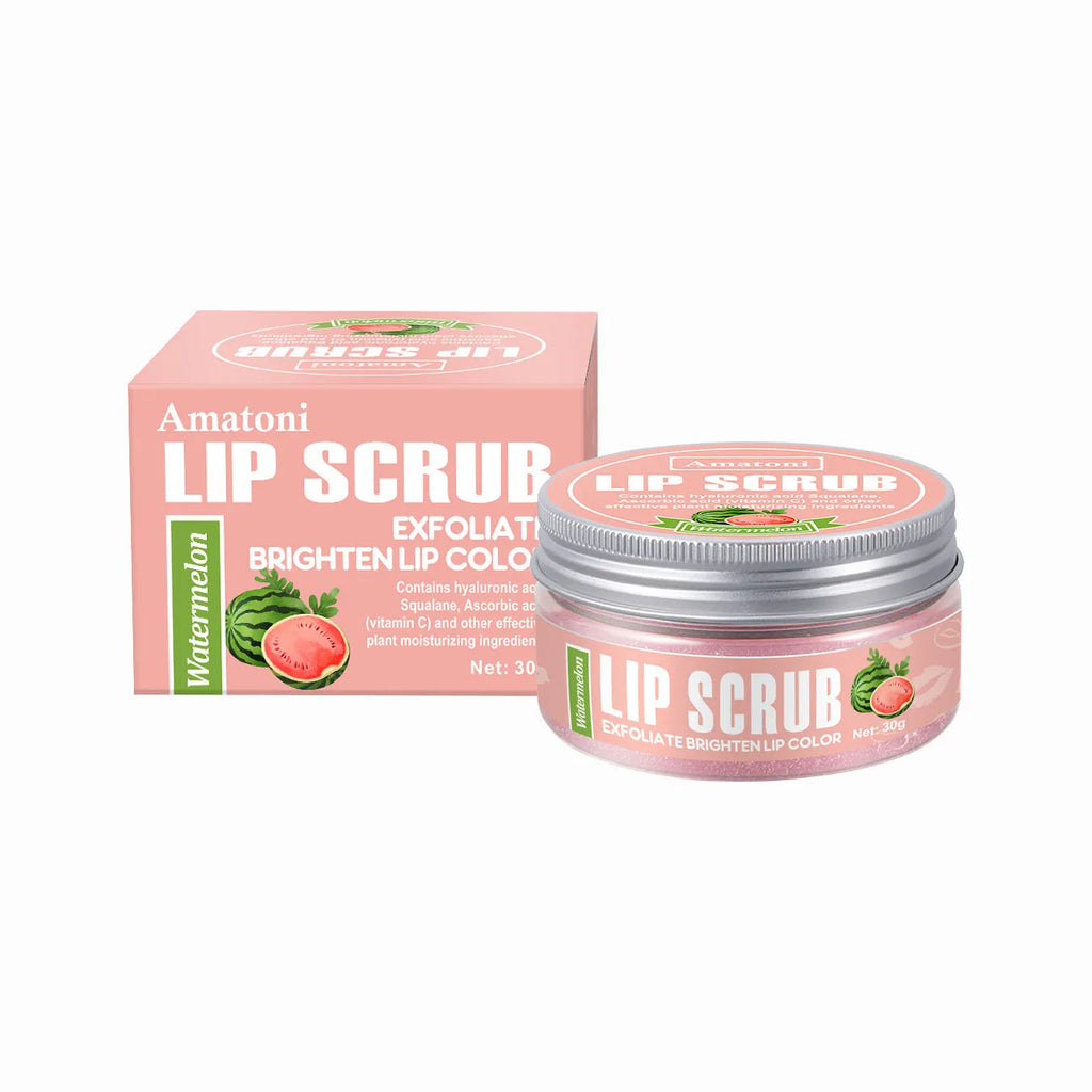 Amatoni lip scrub cream tube in fruit flavours for exfoliating and moisturising dry lips