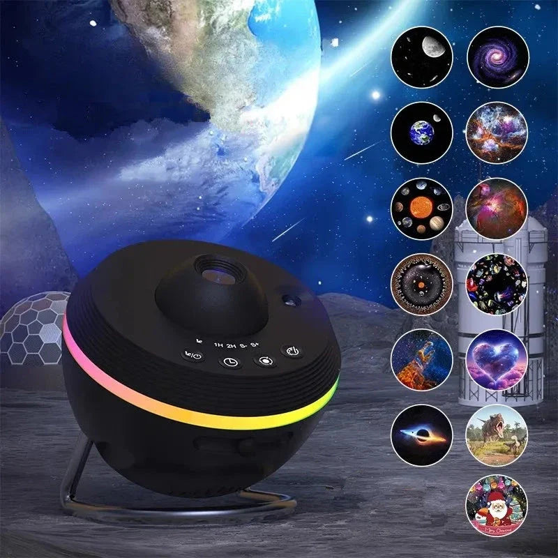 Dynamic Galaxy Projector with 13 interchangeable film discs, 6 vibrant light modes, and a stunning meteor effect