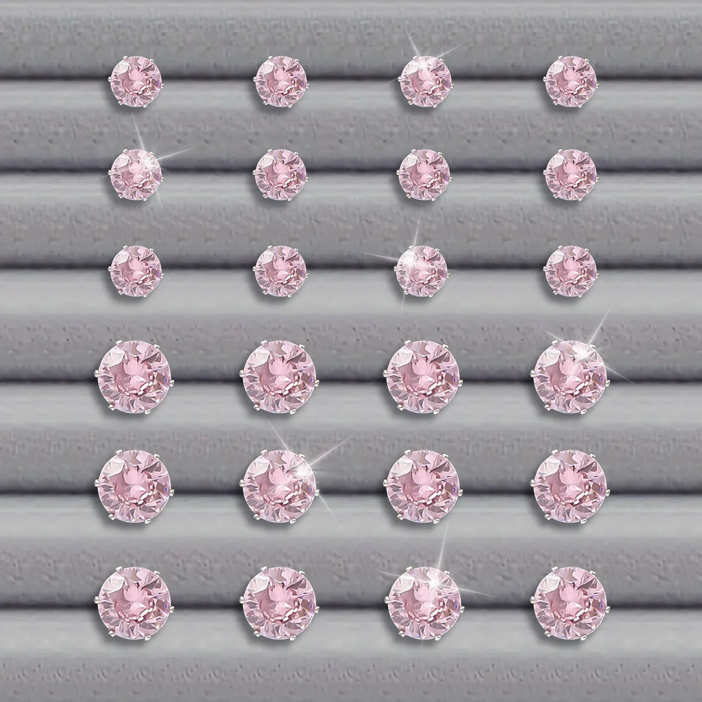 Pink round women's earrings set with 12 pairs of alloy electroplated geometric studs on display