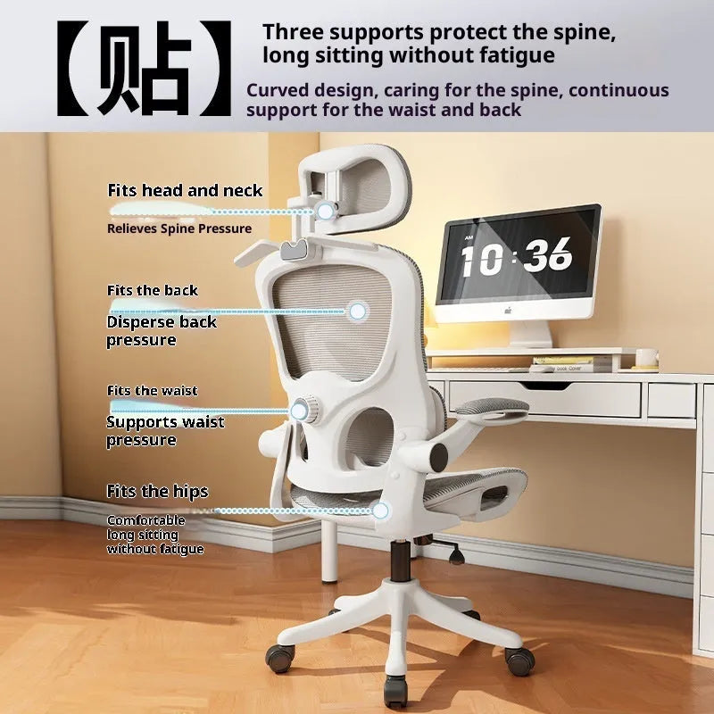Ergonomic mesh office chair with waist support and 3D headrest, black frame black net