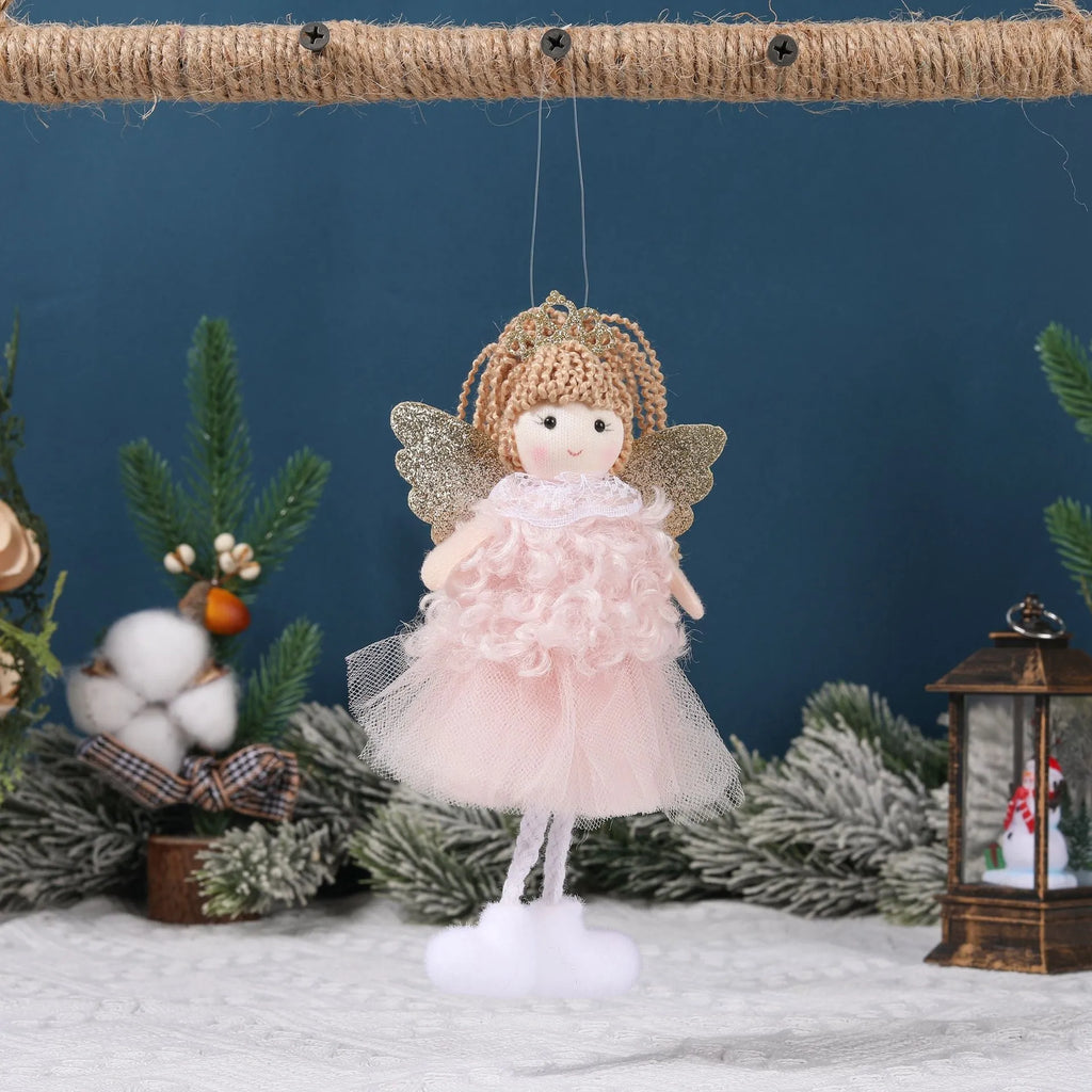 Cartoon angel cloth hair pendant for Christmas high ponytails in white, pink, and khaki.