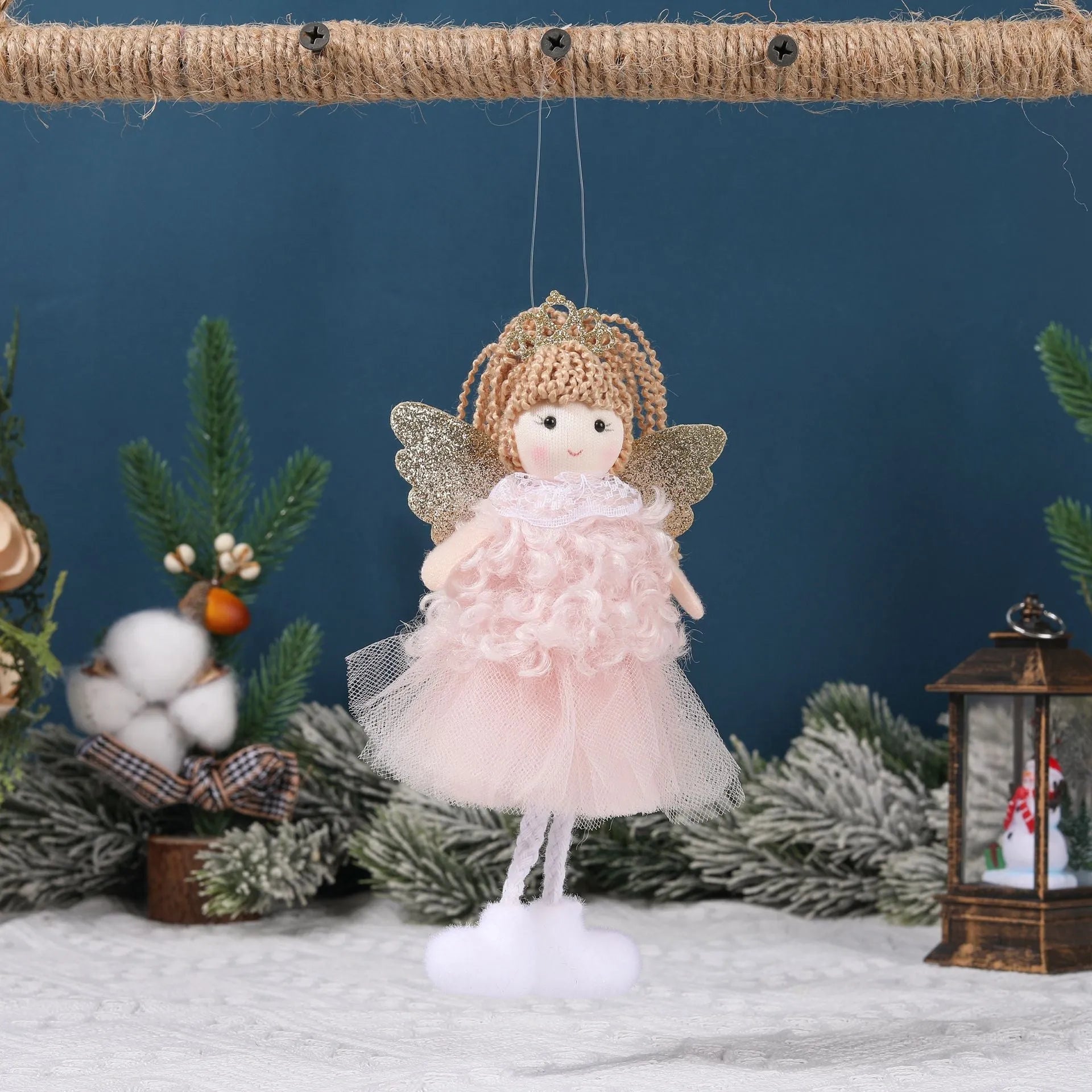 Cartoon angel cloth hair pendant for Christmas high ponytails in white, pink, and khaki.