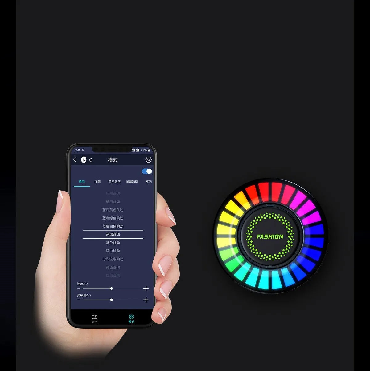 RGB car air outlet aromatherapy light with 3D rhythm effects mounted in a car vent.