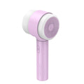 Blue purple electric hairball trimmer with suction and USB charging on a sweater