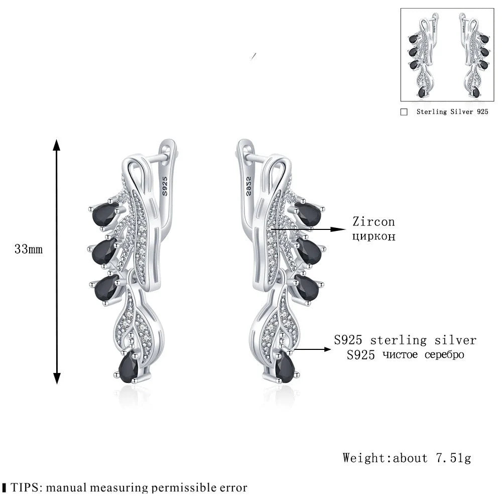 Korean style black zircon drop-shaped stud earrings on a white background