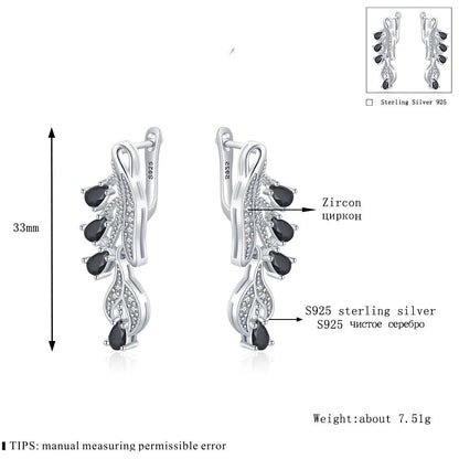 Korean style black zircon drop-shaped stud earrings on a white background