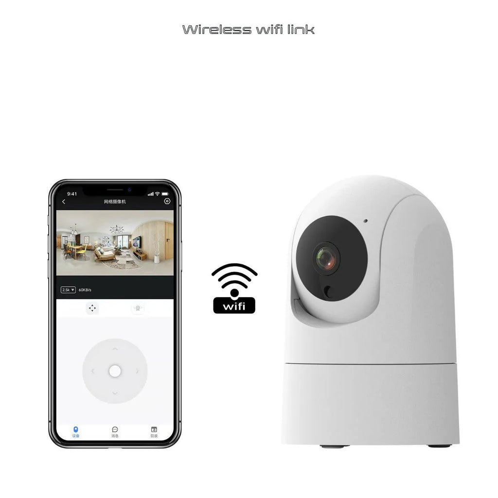 Indoor 5G dual-band shake head security camera with compact square design on a table.