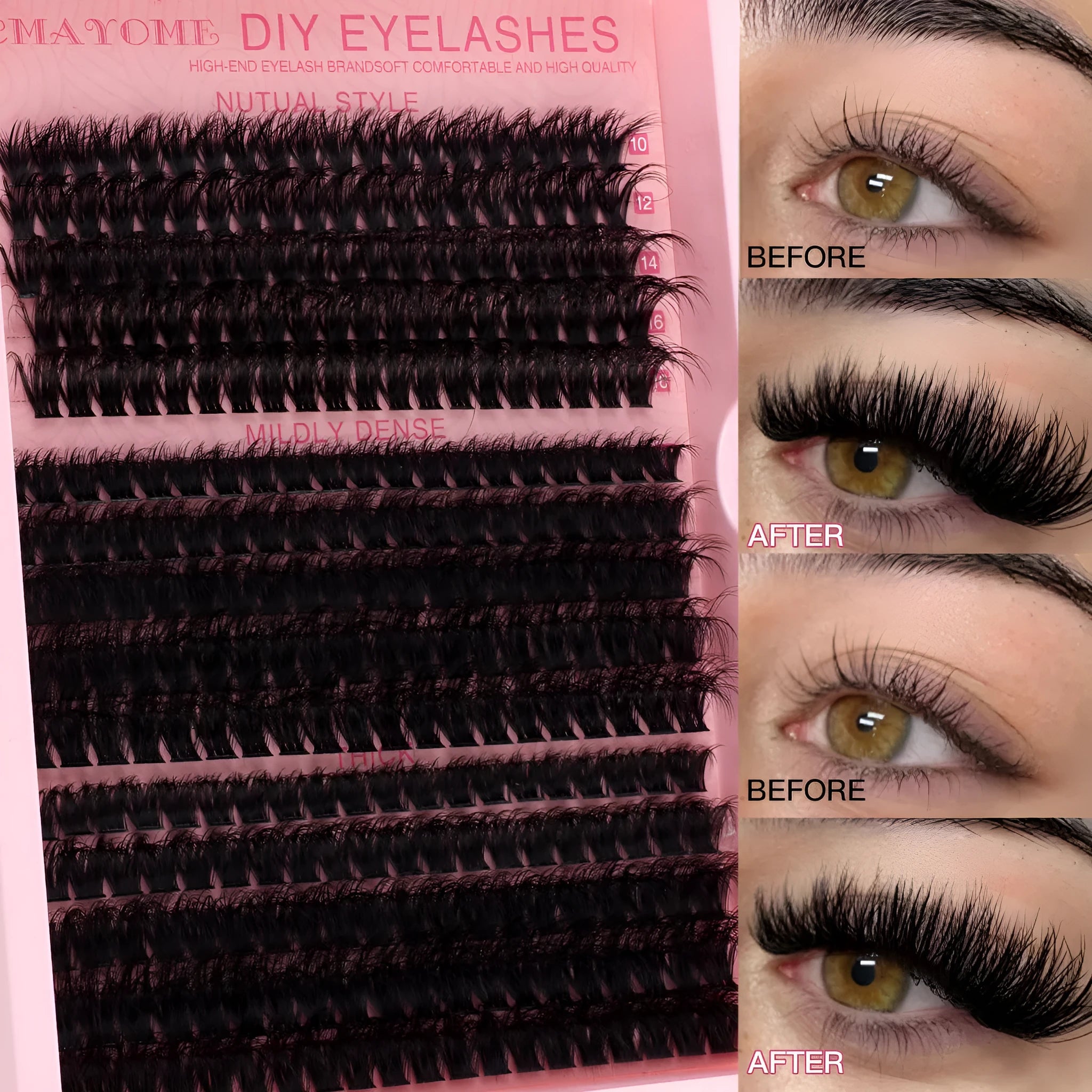 DIY single cluster false eyelash extension suit with eyelash tweezers on a white background.