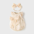 Baby girl thin polyester triangle jumpsuit in apricot colour, sleeveless pullover style