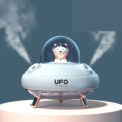 Wireless UFO-shaped air humidifier with dual nozzles and cute cartoon bear design, perfect for adding moisture and style to any Kiwi home