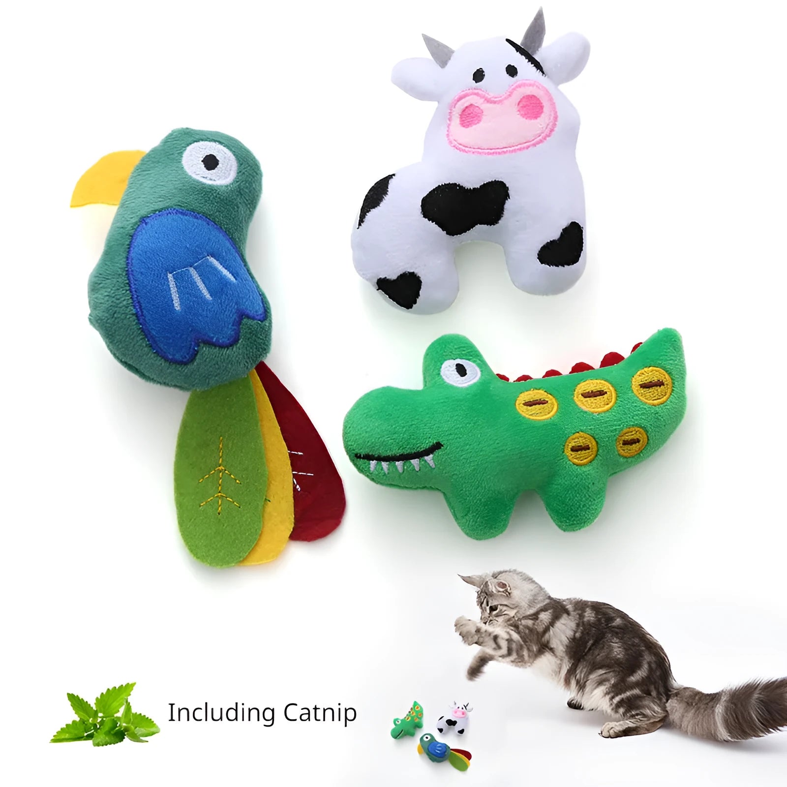 Plush cat toy in animal shape with catnip for interactive feline play