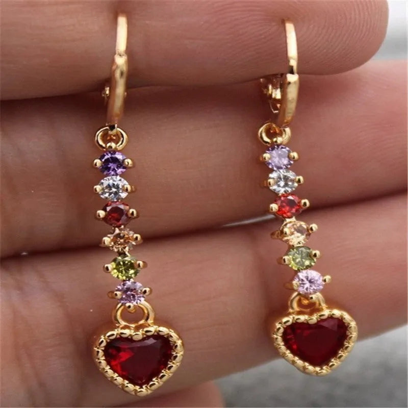 Heart-shaped women's alloy earrings with gold or silver electroplated finish options