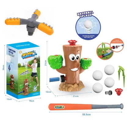 Colorful outdoor sprinkler toy with various water spray designs for backyard summer fun