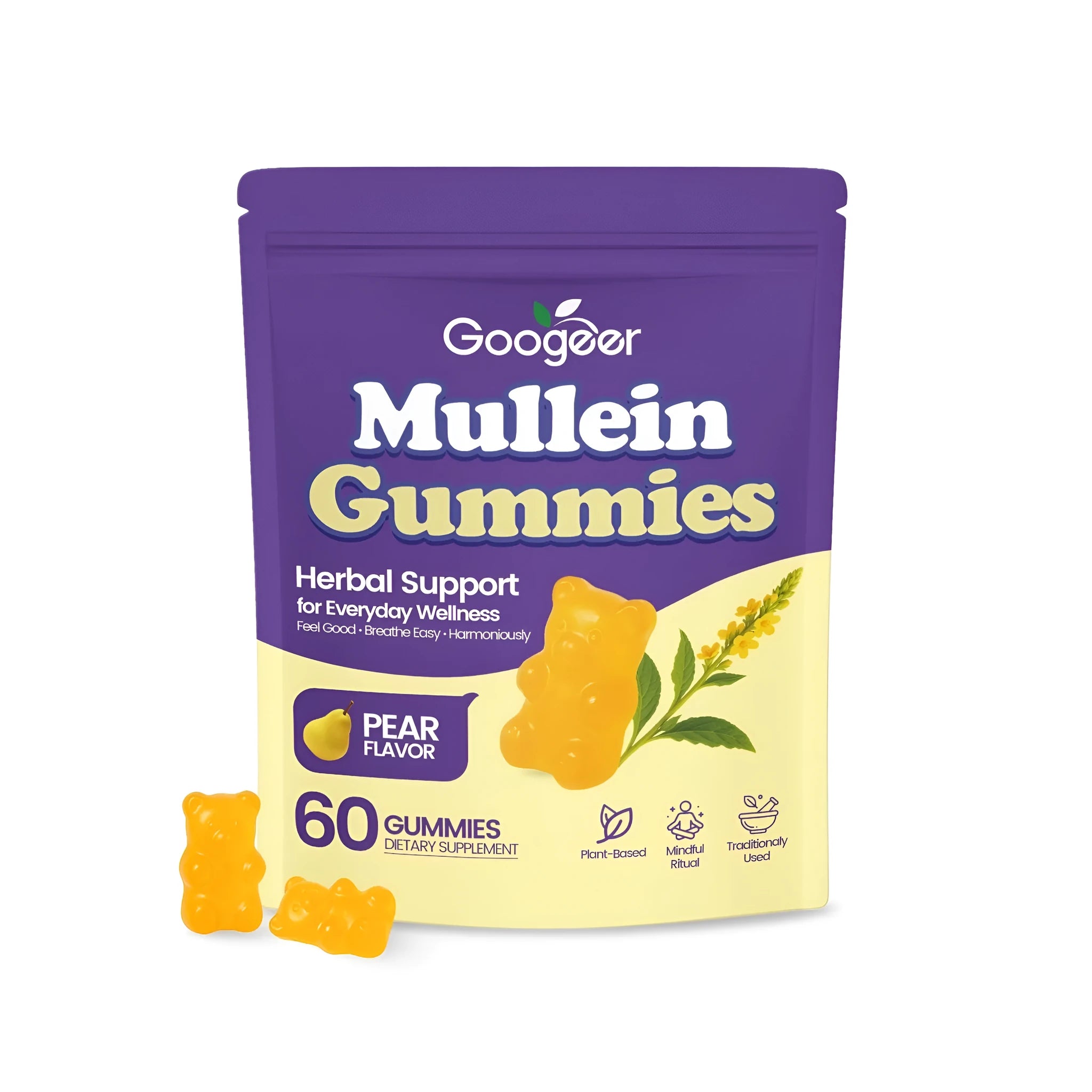 Container of 60 mullein herbal supplement gummies with Verbena Officinalis extract