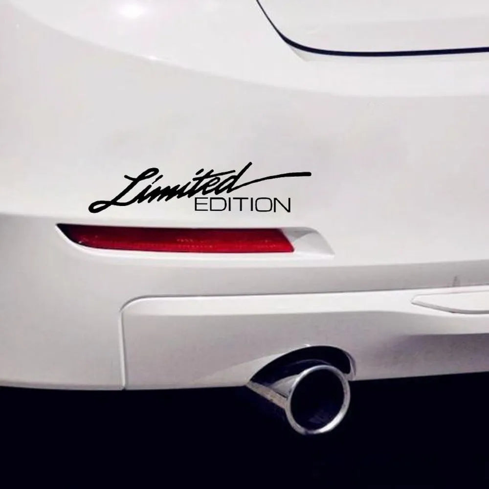 Plastic reflective car bumper sticker measuring 16cm long, shown in black, white, and colourful options.