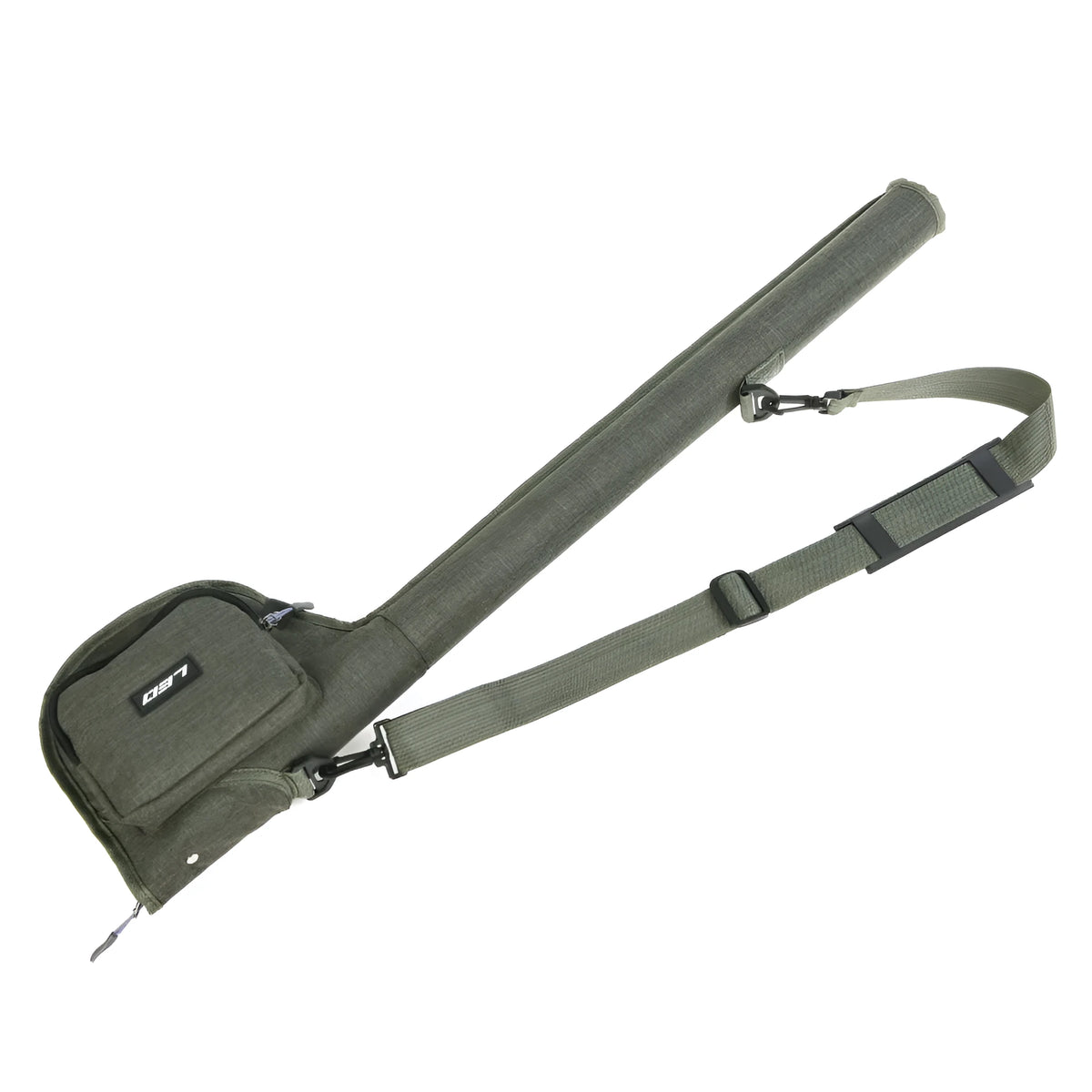 Green canvas fishing rod bag 81cm long with carry handles, for storing fishing tackle