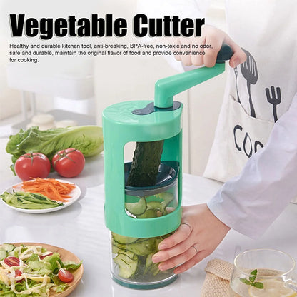 Green multifunctional vegetable shredder with stainless steel blade for efficient kitchen prep