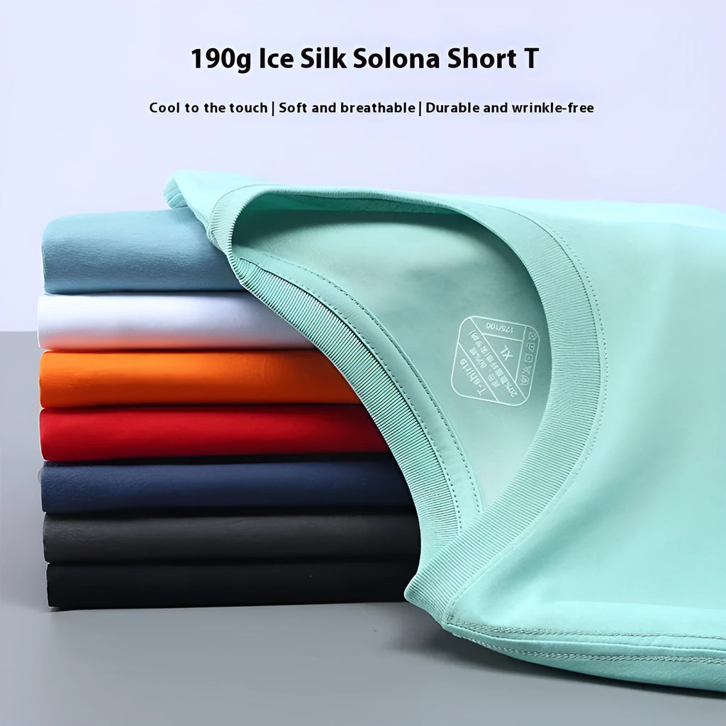 Men's short sleeve cotton blend t-shirt in multiple solid colours with loose fit casual style.