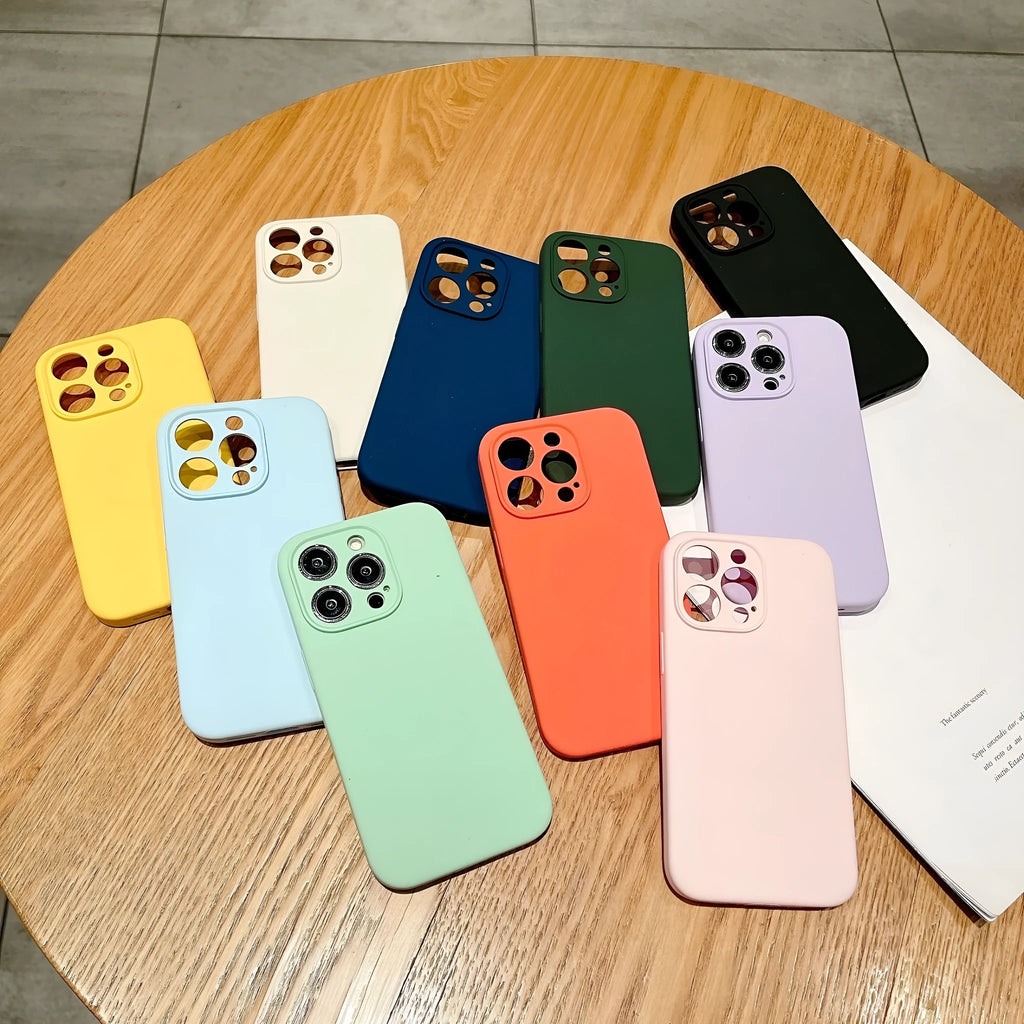 Liquid silicone phone case for iPhone with magnetic suction, solid colour finish, and precise cutouts