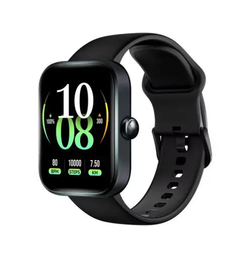 Bluetooth smart watch in black with touch button interface on wrist