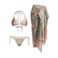 Women's creamy-white floral bikini suit with skirt for beach swimming