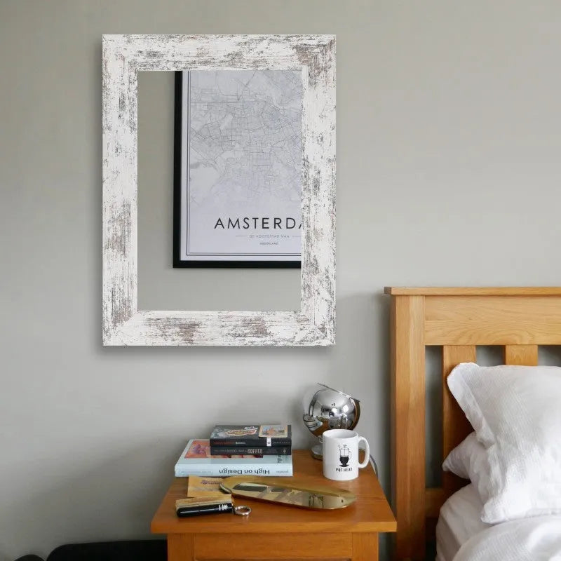 Little white wall-mounted dressing mirror with modern pastoral style and retro Chinese design elements