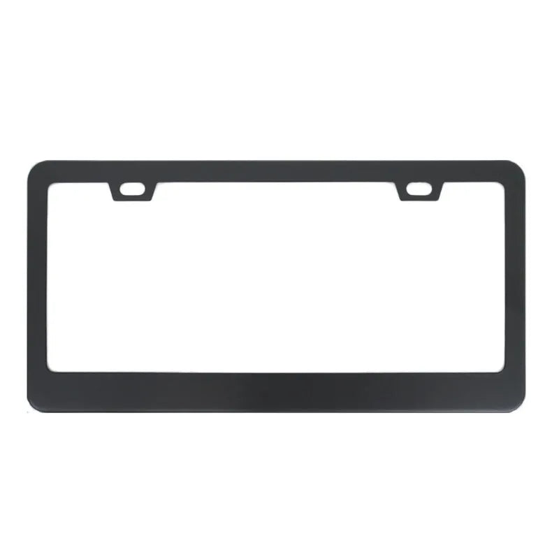 Minimalist black aluminium licence plate frame with square holes for an American Standard car
