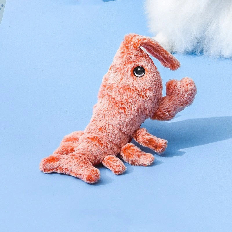 USB rechargeable interactive cat toy with lifelike jumping lobster design and swinging tail action