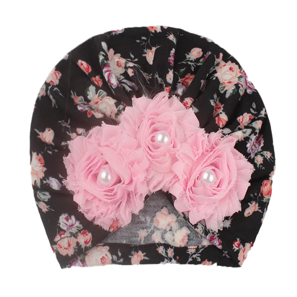 SUNFLOWER sticky beads soft printed polyester children's hat in black, dome crown style, average size