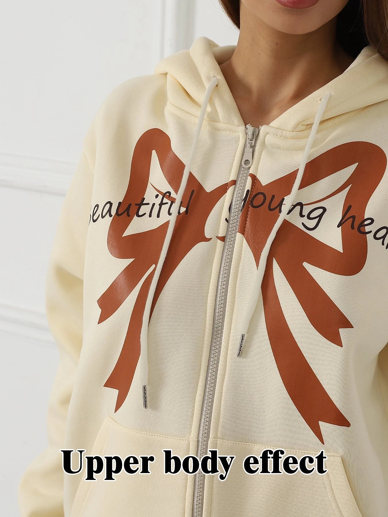 Women's long sleeved sweatshirt in apricot and brown, sizes S to XXL