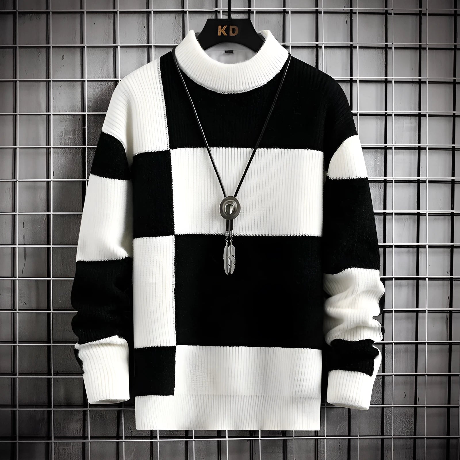 Thickened modal men's casual cardigan sweater coat in colour block design, loose fit, available in sizes M to 4XL