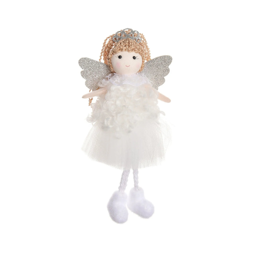 Cartoon angel cloth hair pendant for Christmas high ponytails in white, pink, and khaki.