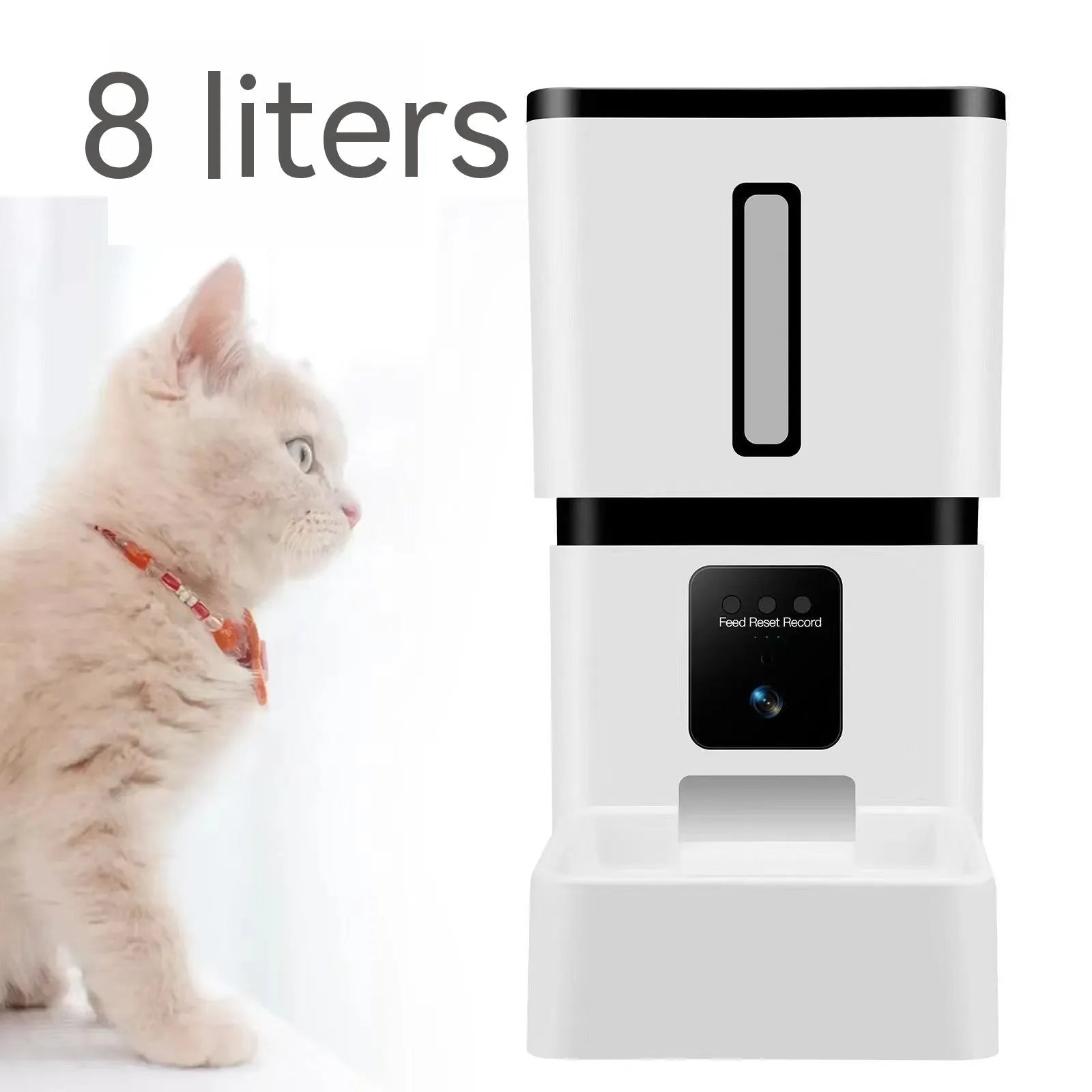 White intelligent 8L WiFi automatic pet feeder for cats and dogs with timing and portion control