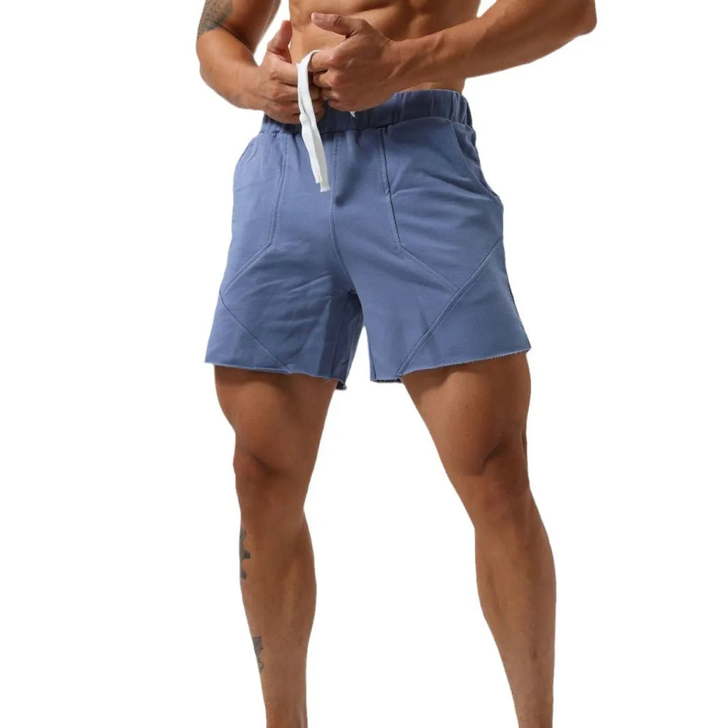 Solid colour cotton running shorts for summer outdoor sport, moisture wicking, elastic waist