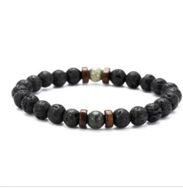 Men's black volcanic stone bracelet with unique stone combinations