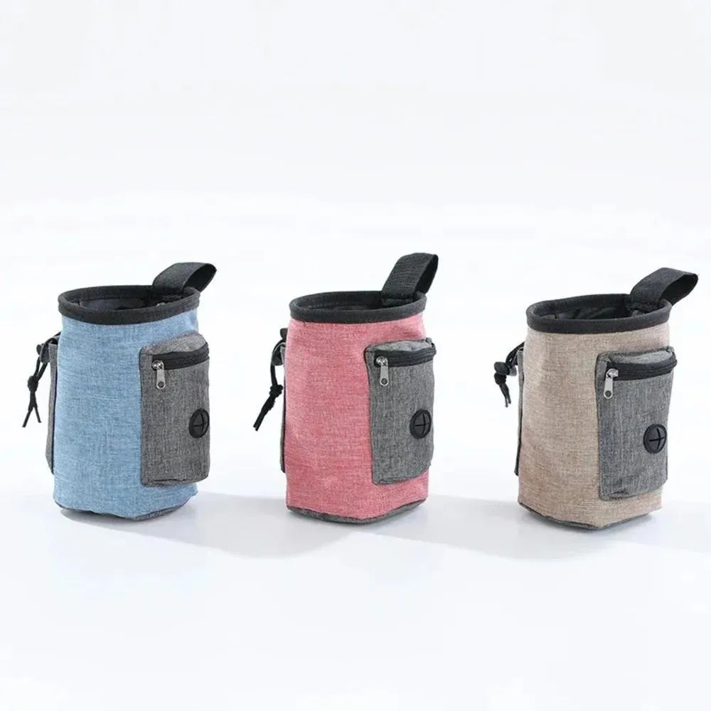 Waterproof pet training waist bag with adjustable belt and multiple pockets in blue colour