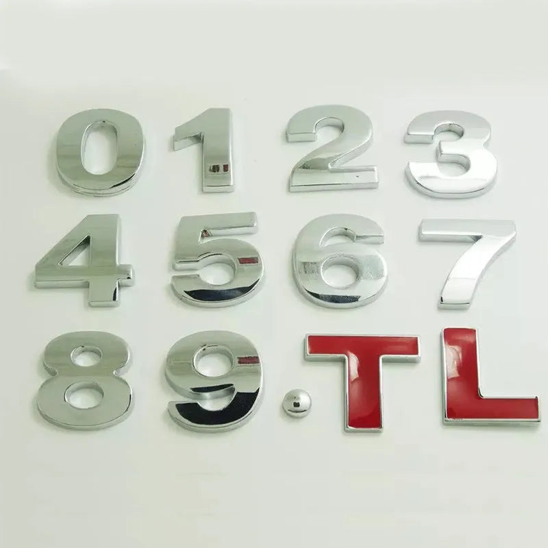 Metal zinc alloy 3D car letter stickers showing black and silver alphabet characters