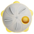 Yellow plastic interactive cat puzzle feeder toy with compartments for treats