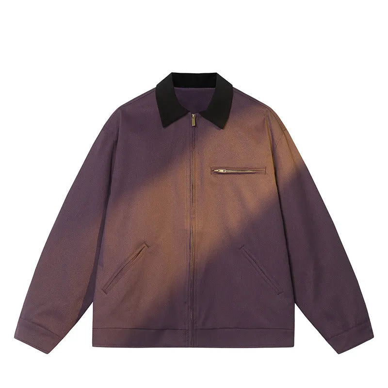 Men's long-sleeve lapel jacket in polyester spring casual loose fit in khaki colour
