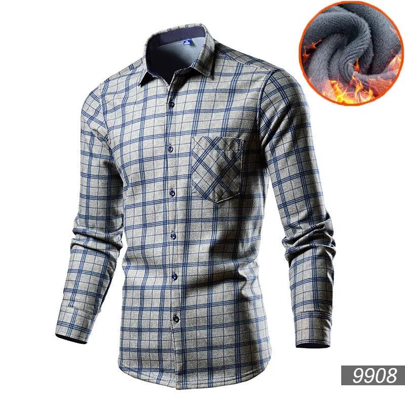 Men's fleece-lined cotton blend cardigan shirt in loose fit available in multiple solid colours
