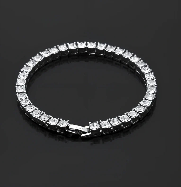 Gold iced hip hop bracelet with AAA rhinestone geometric chain, 5mm width 8 inch length on wrist