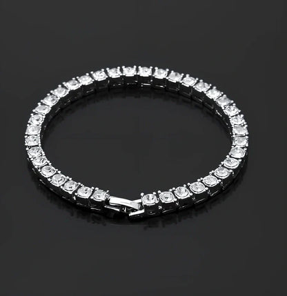 Gold iced hip hop bracelet with AAA rhinestone geometric chain, 5mm width 8 inch length on wrist