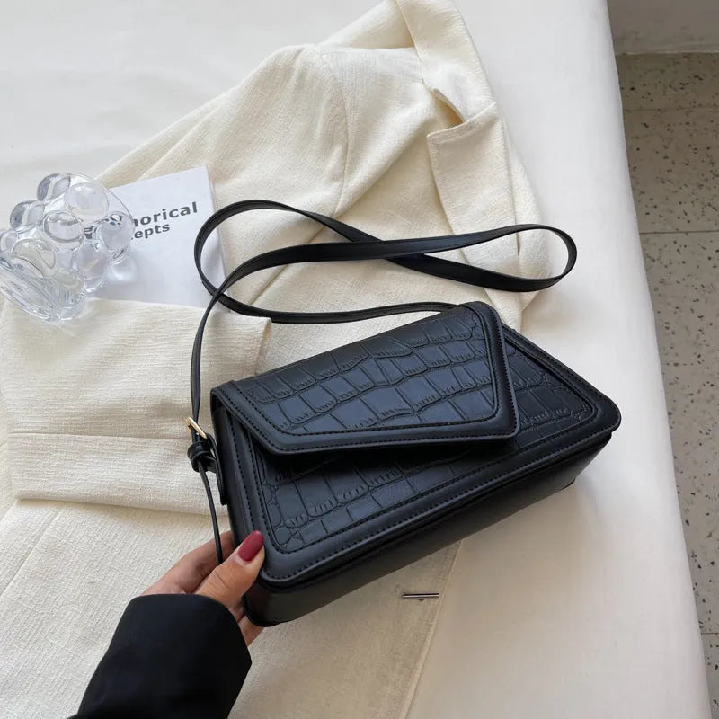 Stone pattern square shoulder bag in PU material with urban simplicity style and one-shoulder design