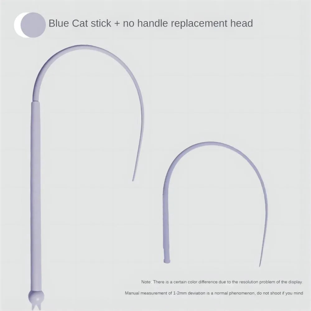 Blue simulated mouse tail cat teasing stick with silicone tail and cat head design for interactive play